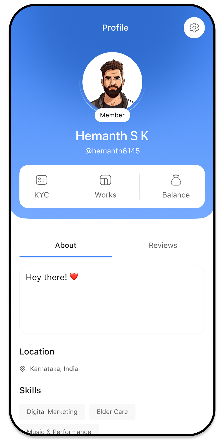 Quicc profile screen