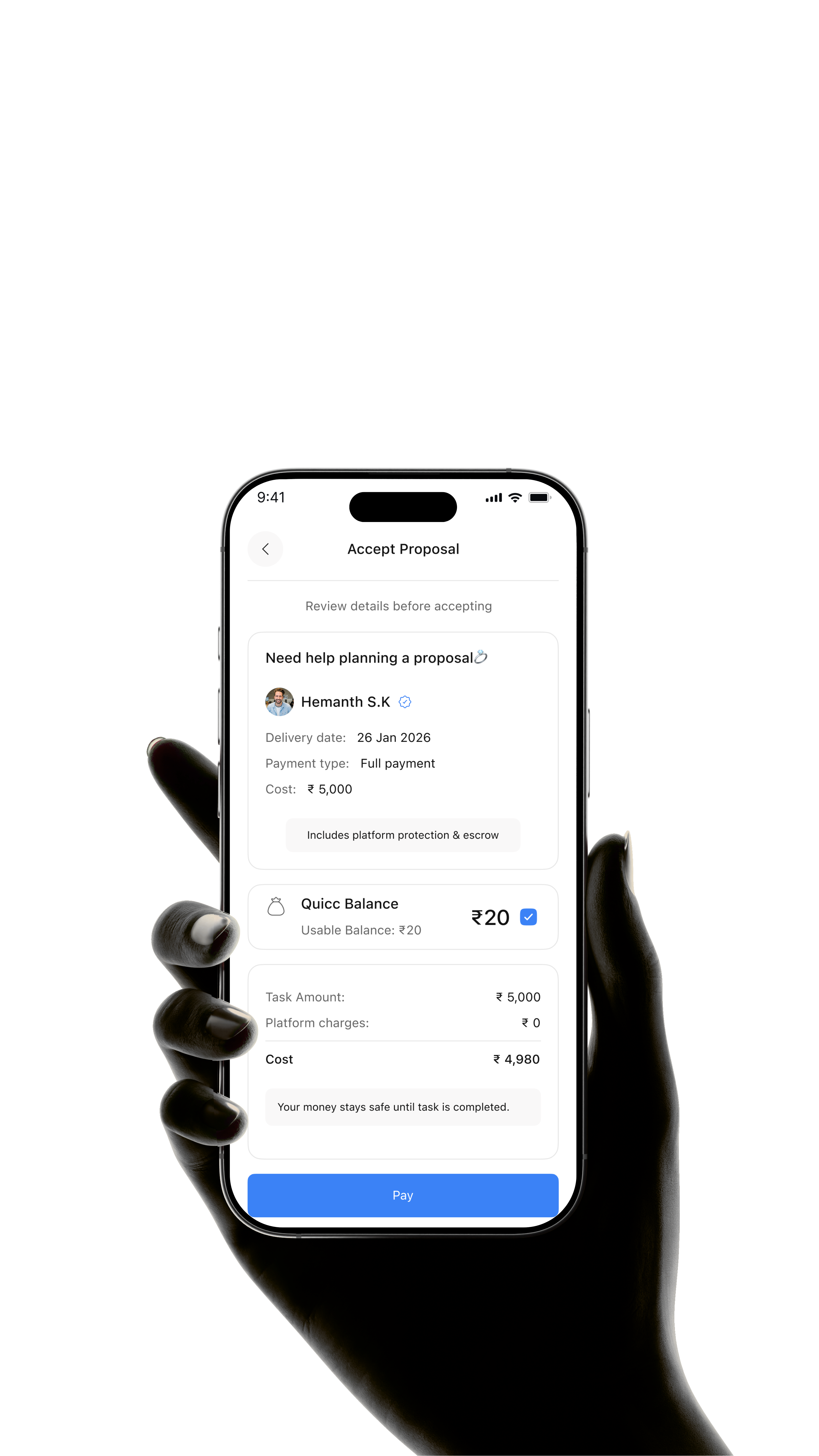Quicc proposal payment screen